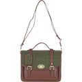 Leather & Tweed Large Twist Lock Satchel – Tan / Green Check, view 1