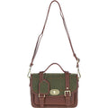Leather & Tweed Medium Twist Lock Satchel – Tan / Green Check, view 1