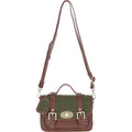 Leather & Tweed Small Twist Lock Satchel – Tan / Green Check, view 1