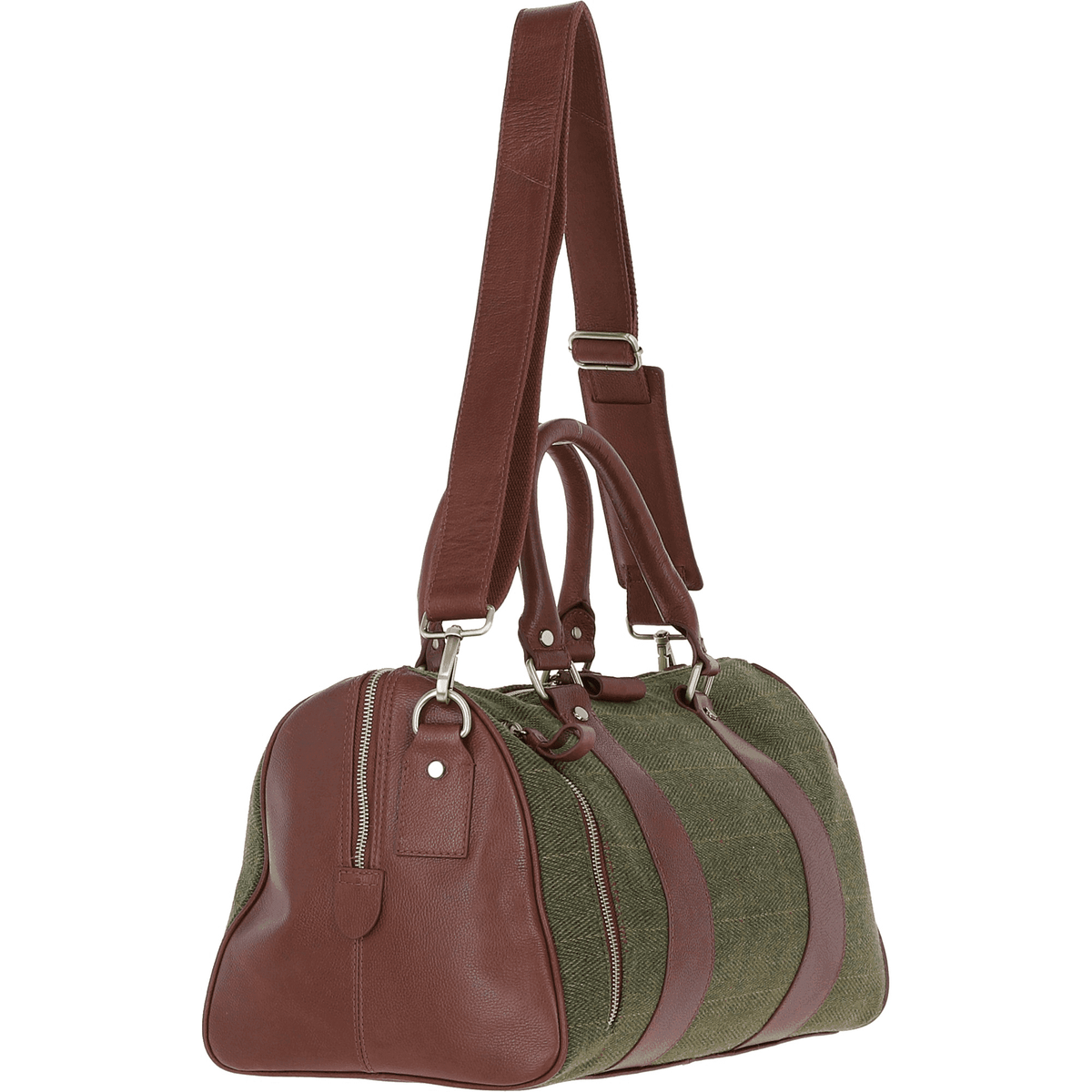 Leather & Tweed Small Holdall – Tan / Green Check, view 3