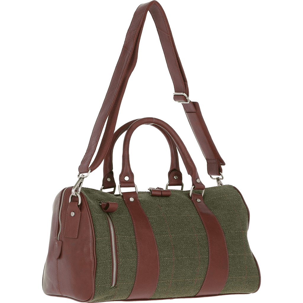 Leather & Tweed Small Holdall – Tan / Green Check, view 4