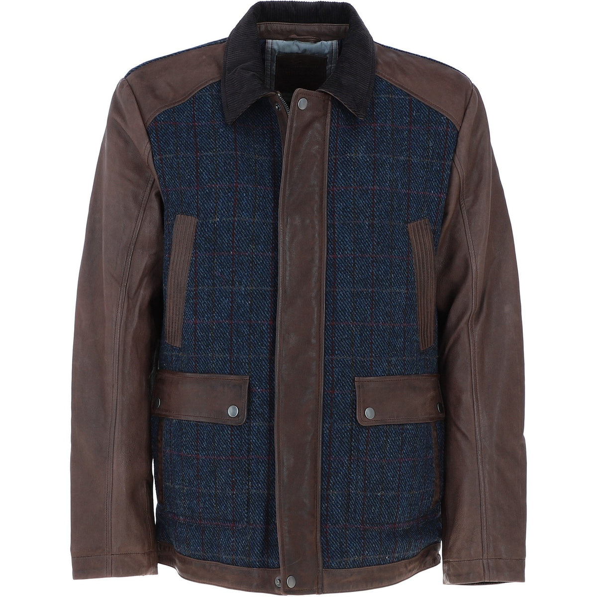 Men's Leather & Harris Tweed Jacket – Brown / Navy, view 1