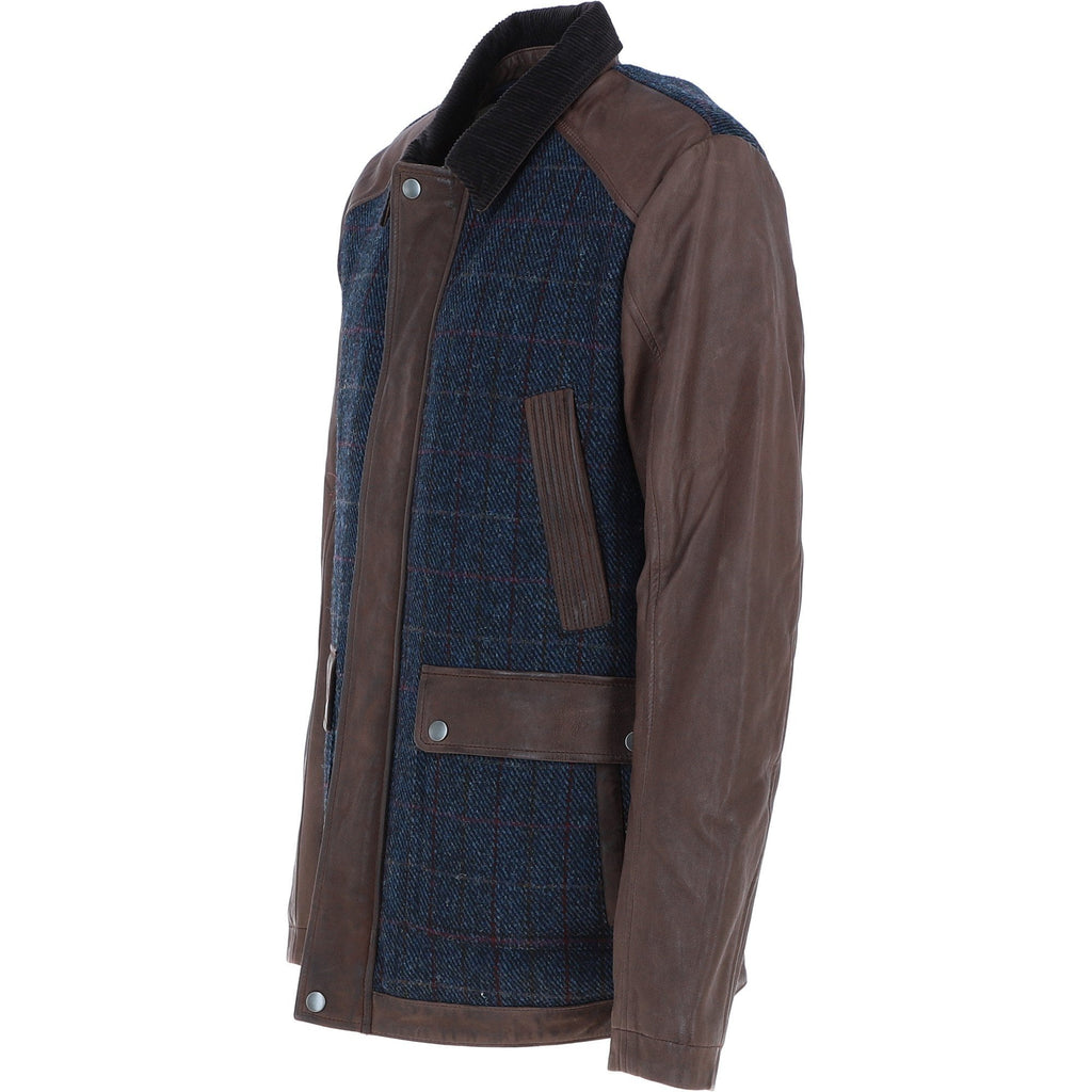 Men's Leather & Harris Tweed Jacket – Brown / Navy, view 3