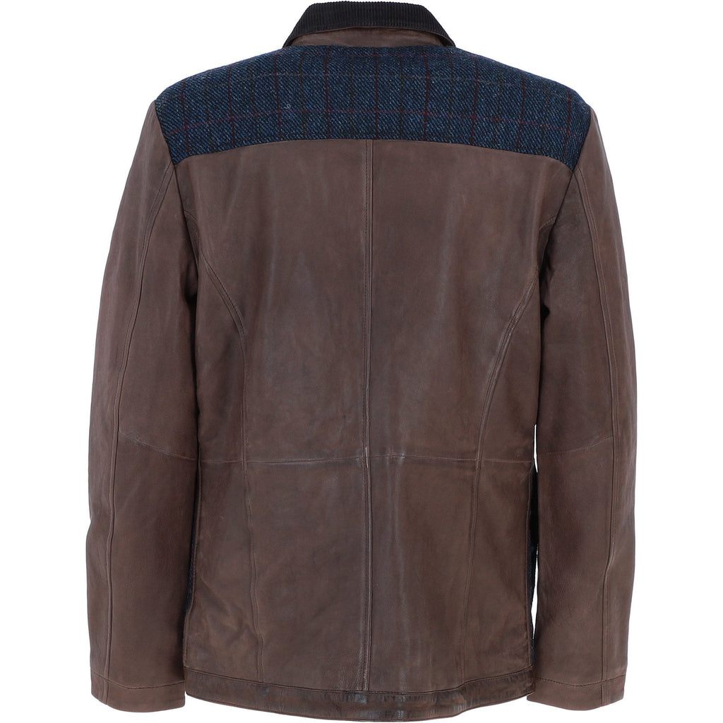 Men's Leather & Harris Tweed Jacket – Brown / Navy, view 4