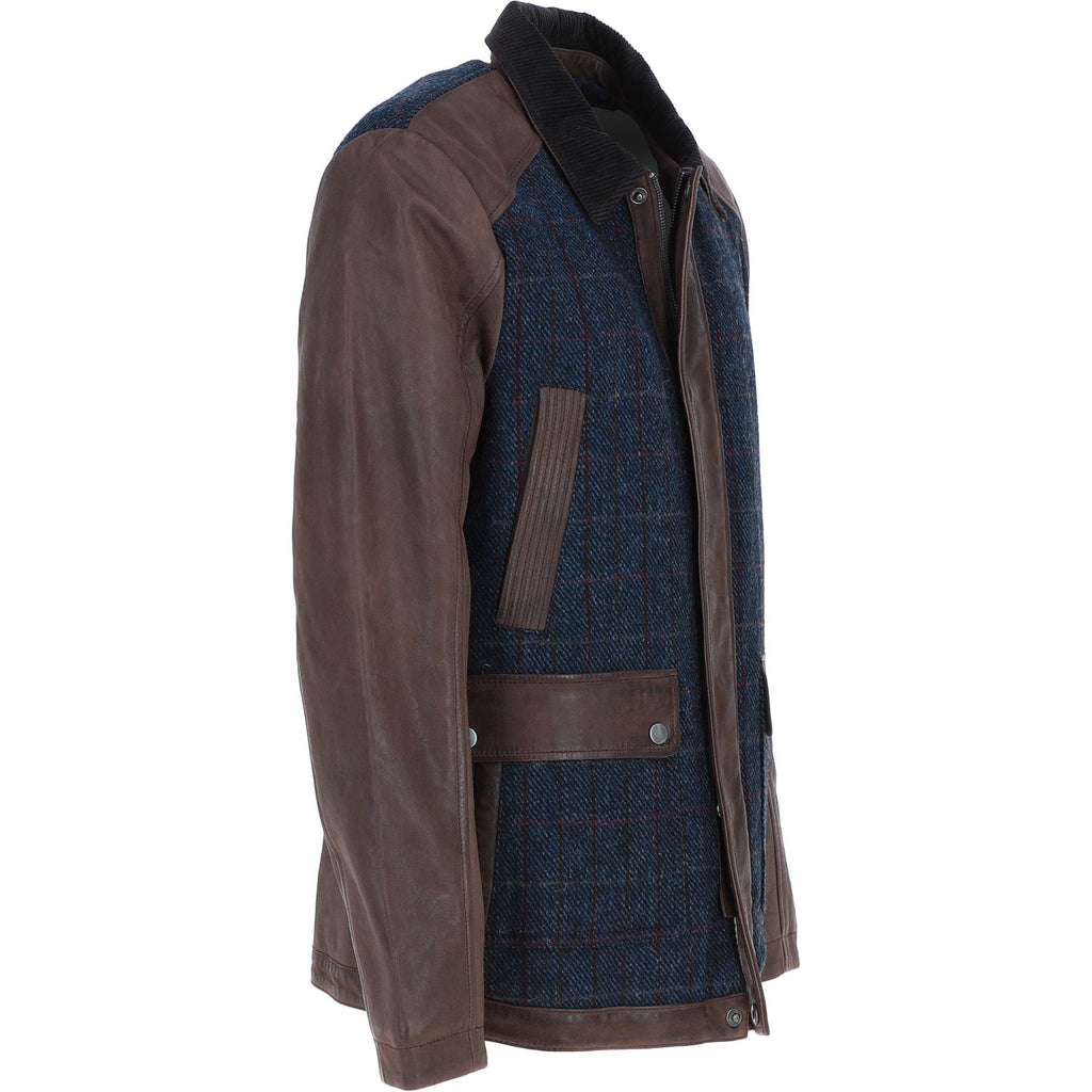 Men's Leather & Harris Tweed Jacket – Brown / Navy, view 5