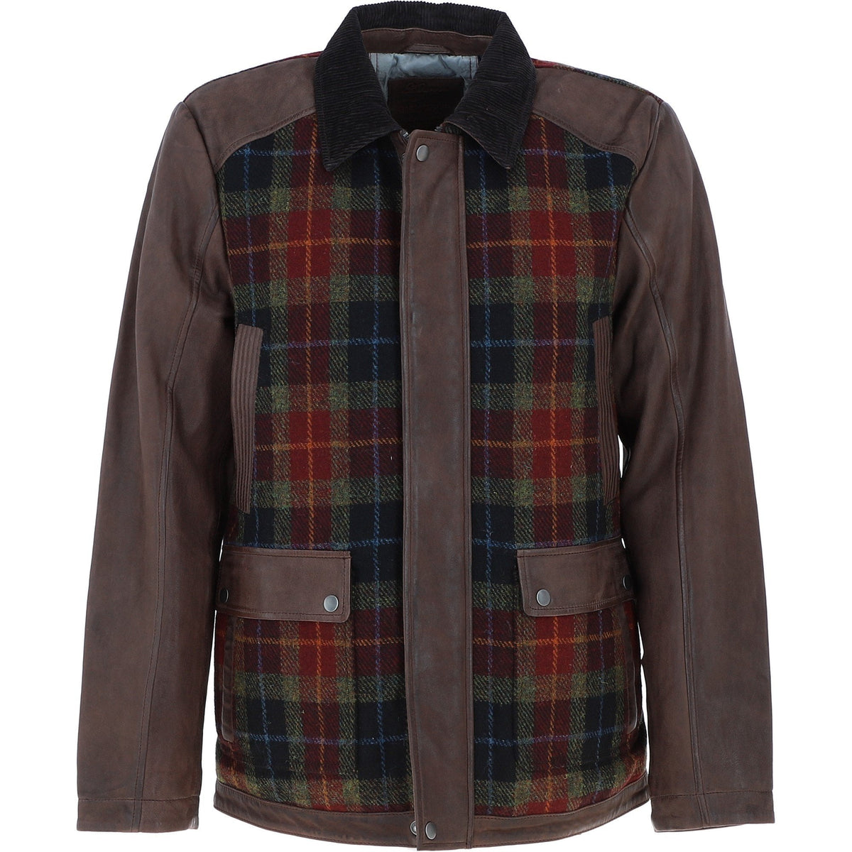 Men's Leather & Harris Tweed Jacket – Brown / Red / Green, view 1