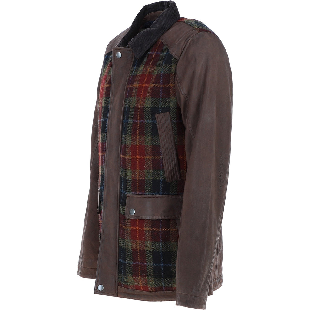 Men's Leather & Harris Tweed Jacket – Brown / Red / Green, view 2