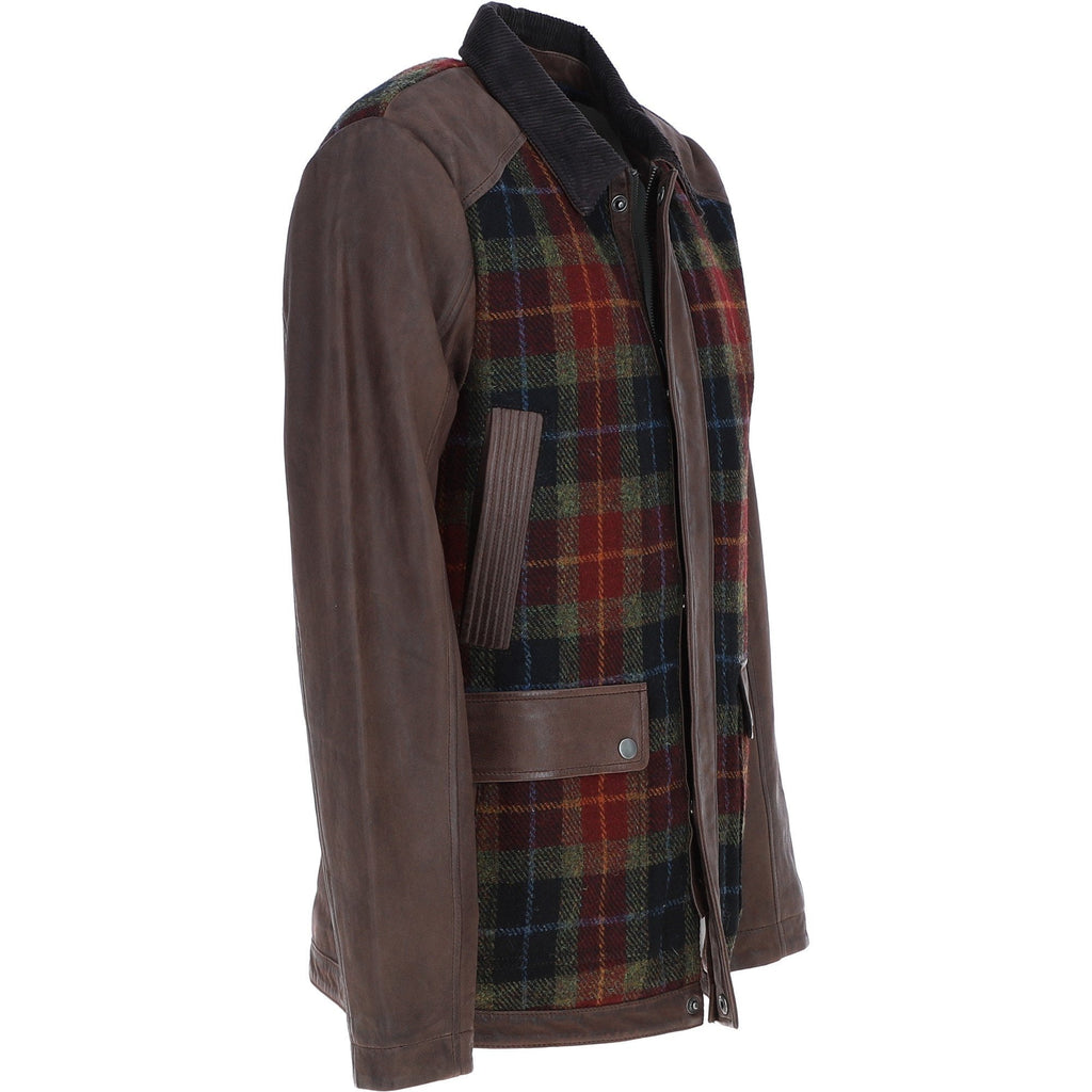 Men's Leather & Harris Tweed Jacket – Brown / Red / Green, view 4