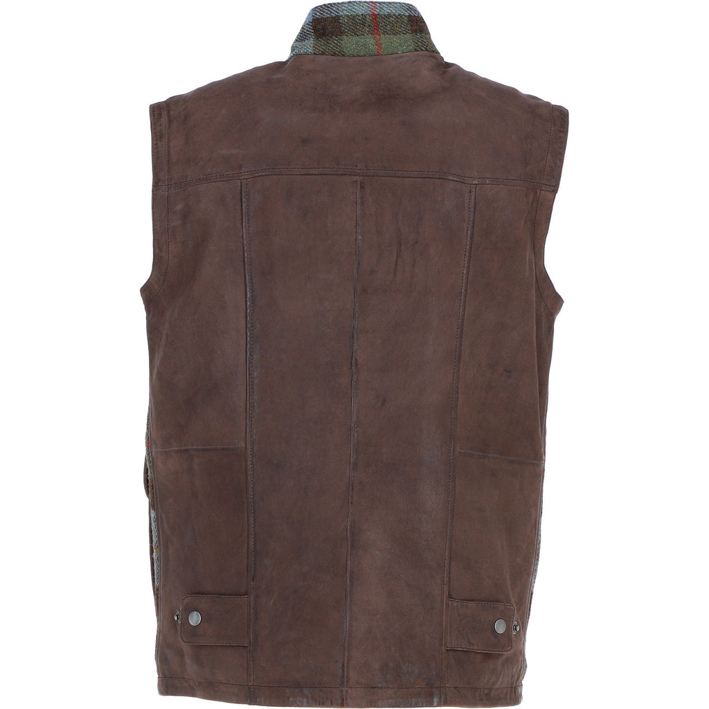 Men's Quilted Leather & Harris Tweed Gilet – Brown / Macleod, view 3