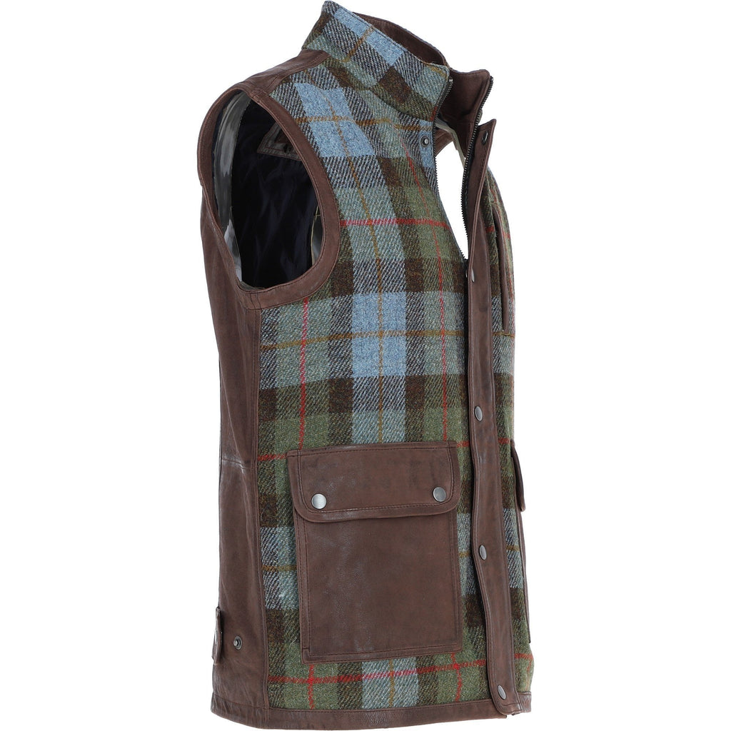 Men's Quilted Leather & Harris Tweed Gilet – Brown / Macleod, view 4