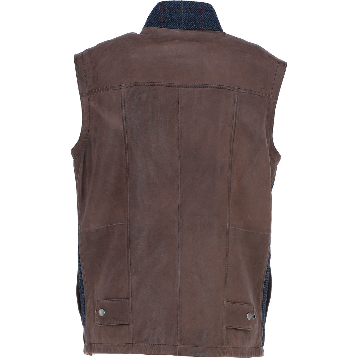 Men's Quilted Leather & Harris Tweed Gilet – Brown / Navy, view 4