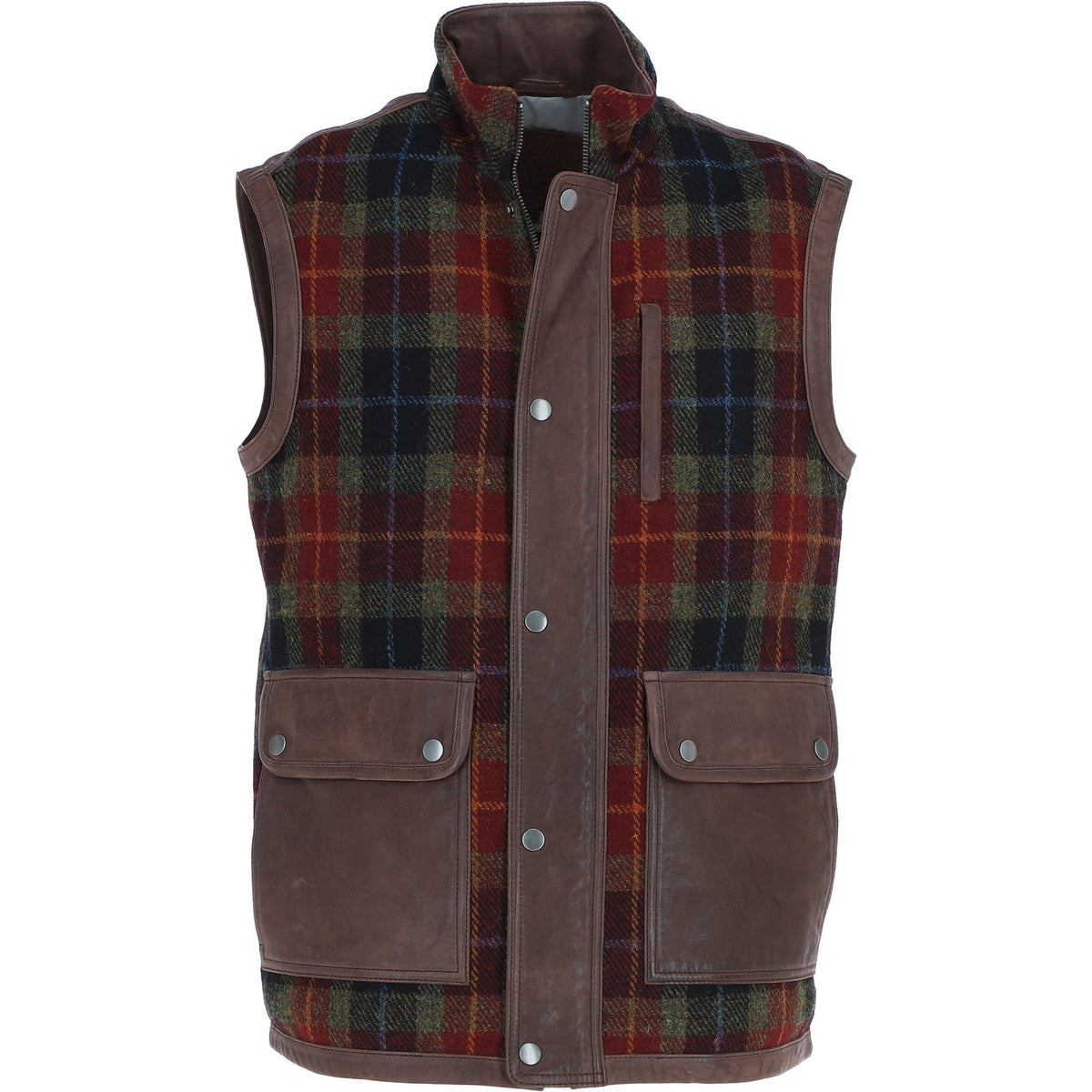 Men's Quilted Leather & Harris Tweed Gilet – Brown / Red / Green, view 1