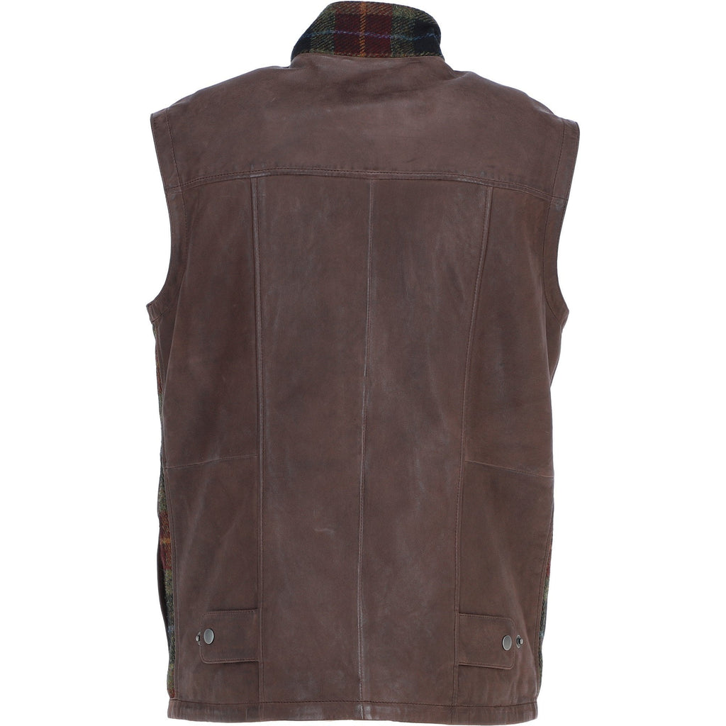 Men's Quilted Leather & Harris Tweed Gilet – Brown / Red / Green, view 4
