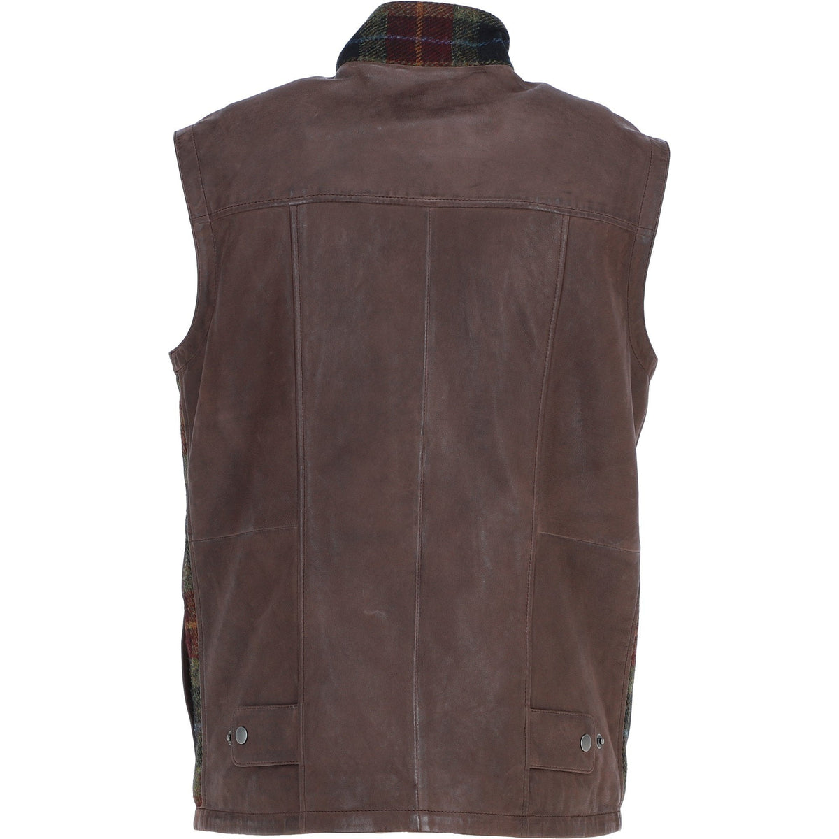 Men's Quilted Leather & Harris Tweed Gilet – Brown / Red / Green, view 4