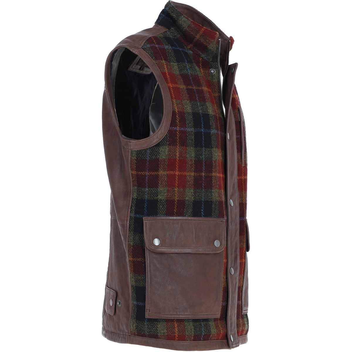 Men's Quilted Leather & Harris Tweed Gilet – Brown / Red / Green, view 5