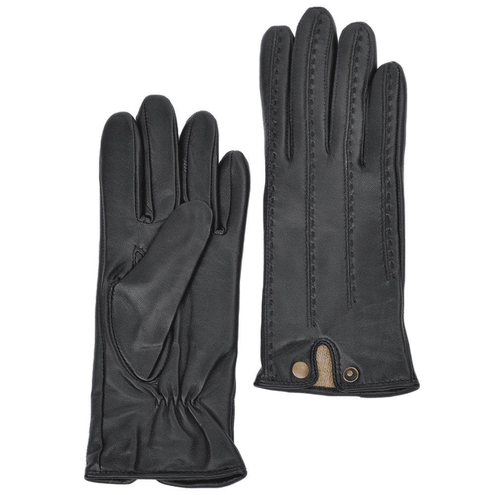 Low Newton Women's Stitch-Detail Leather Gloves – Black