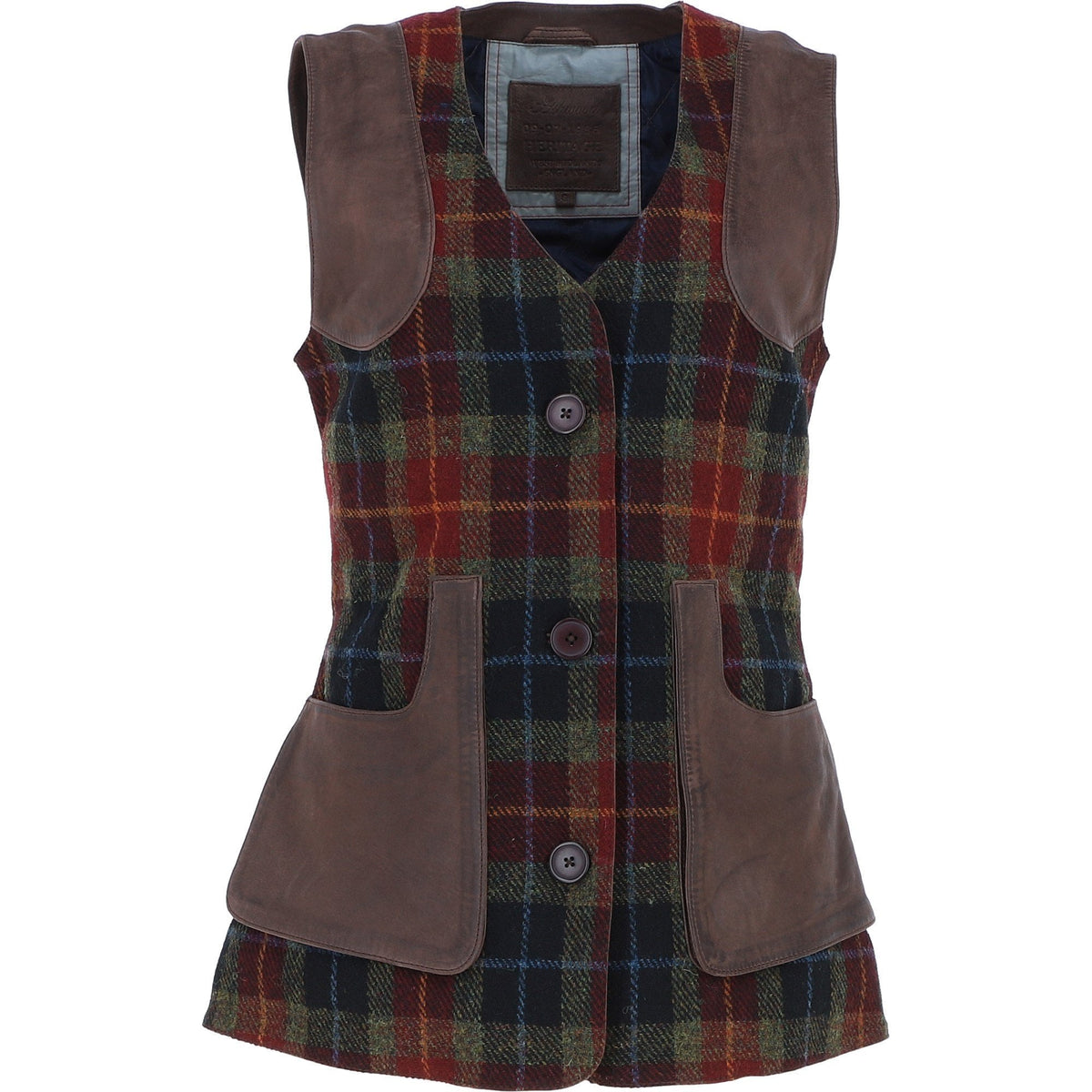 Women's Country Tweed Buttoned Gilet – Brown / Red / Green, view 1