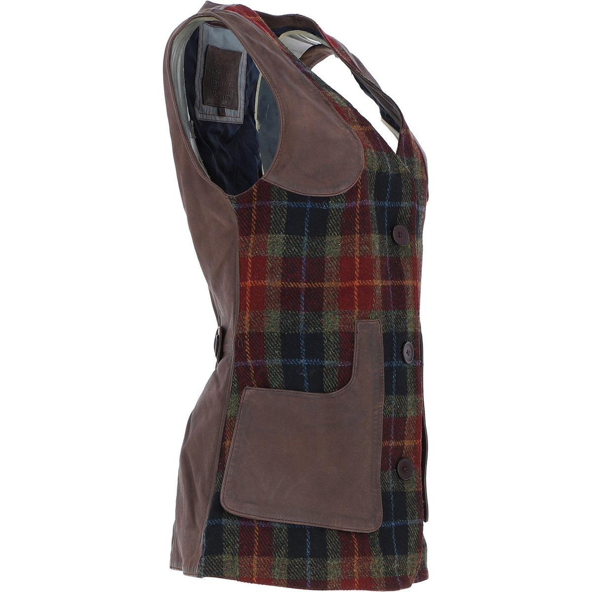 Women's Country Tweed Buttoned Gilet – Brown / Red / Green, view 4