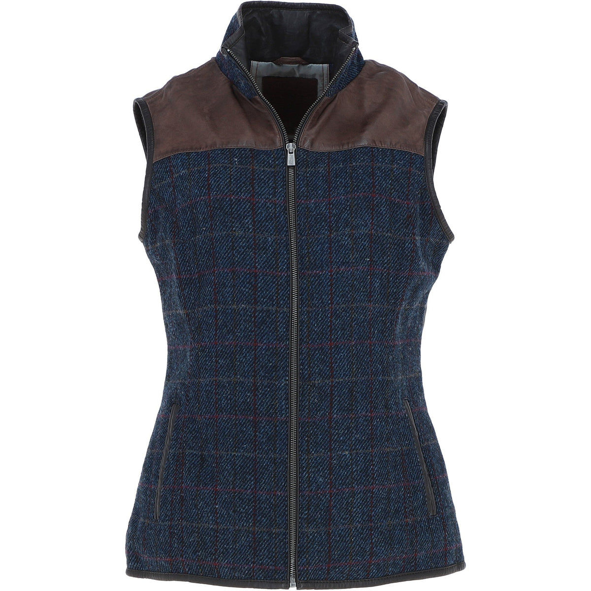 Women's Country Tweed Zip Gilet – Brown / Navy, view 1