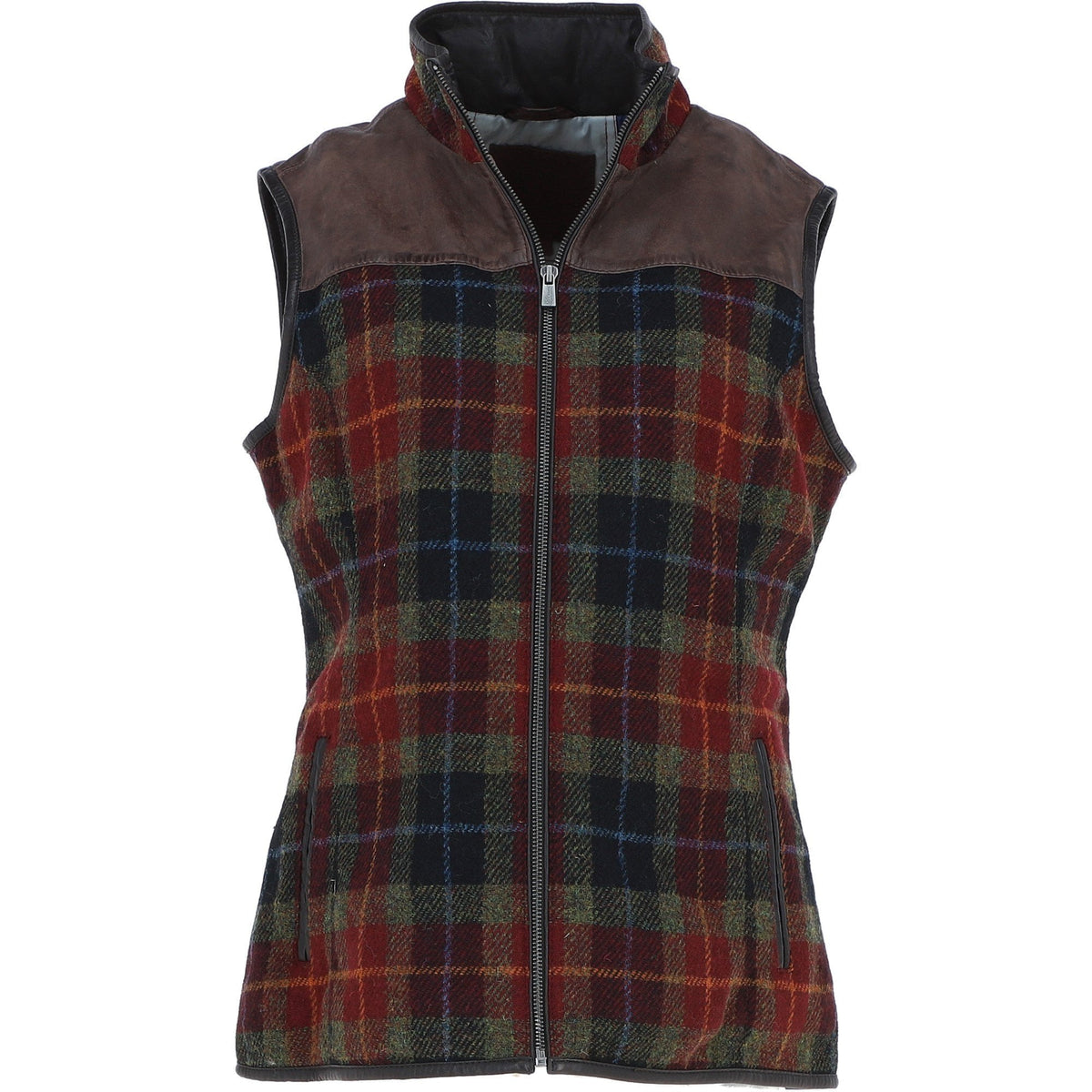 Women's Country Tweed Zip Gilet – Brown / Red / Green, view 1