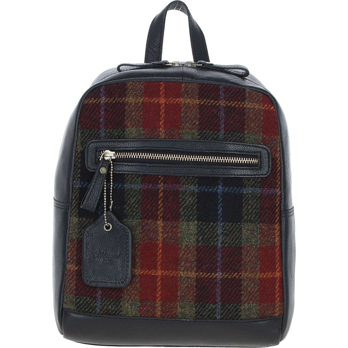 Leather & Harris Tweed Classic Backpack – Black / Green / Red, view 1