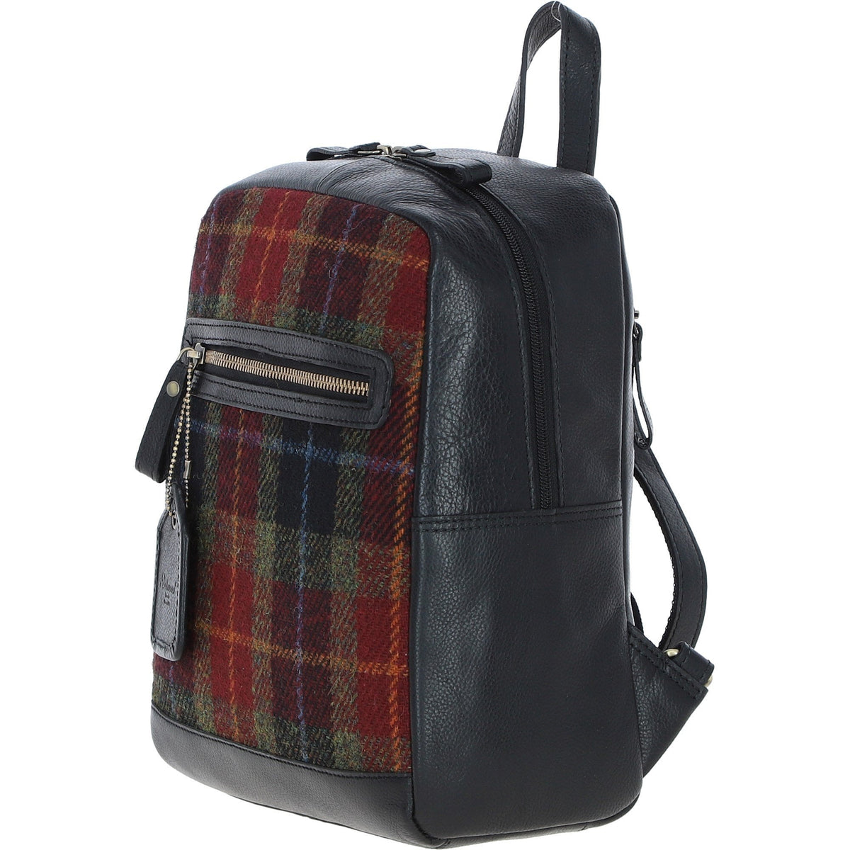 Leather & Harris Tweed Classic Backpack – Black / Green / Red, view 2
