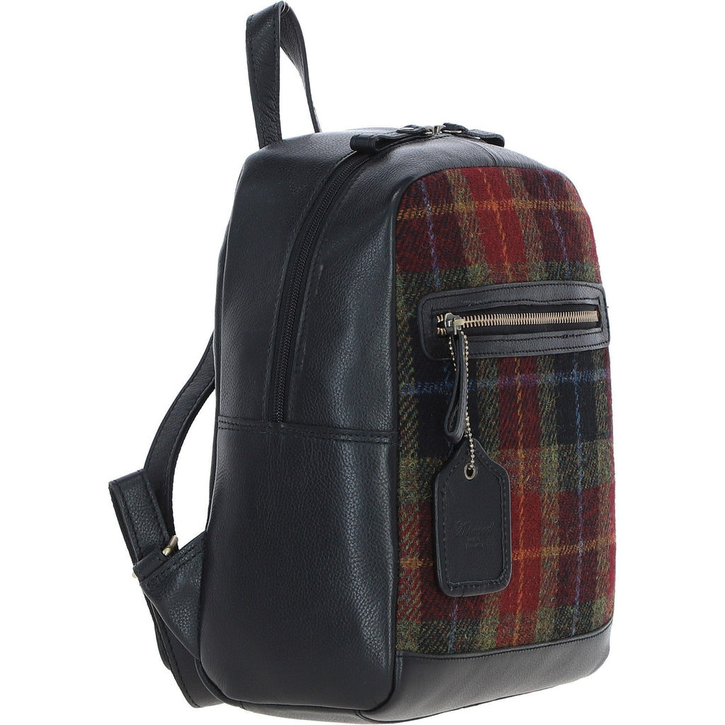 Leather & Harris Tweed Classic Backpack – Black / Green / Red, view 4