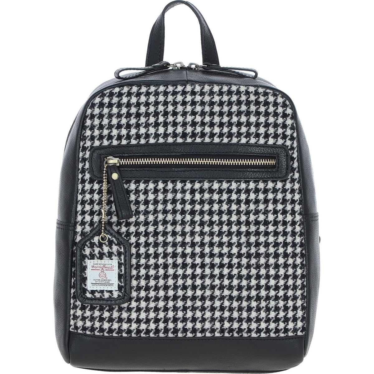Leather & Harris Tweed Classic Backpack – Black / White, view 1
