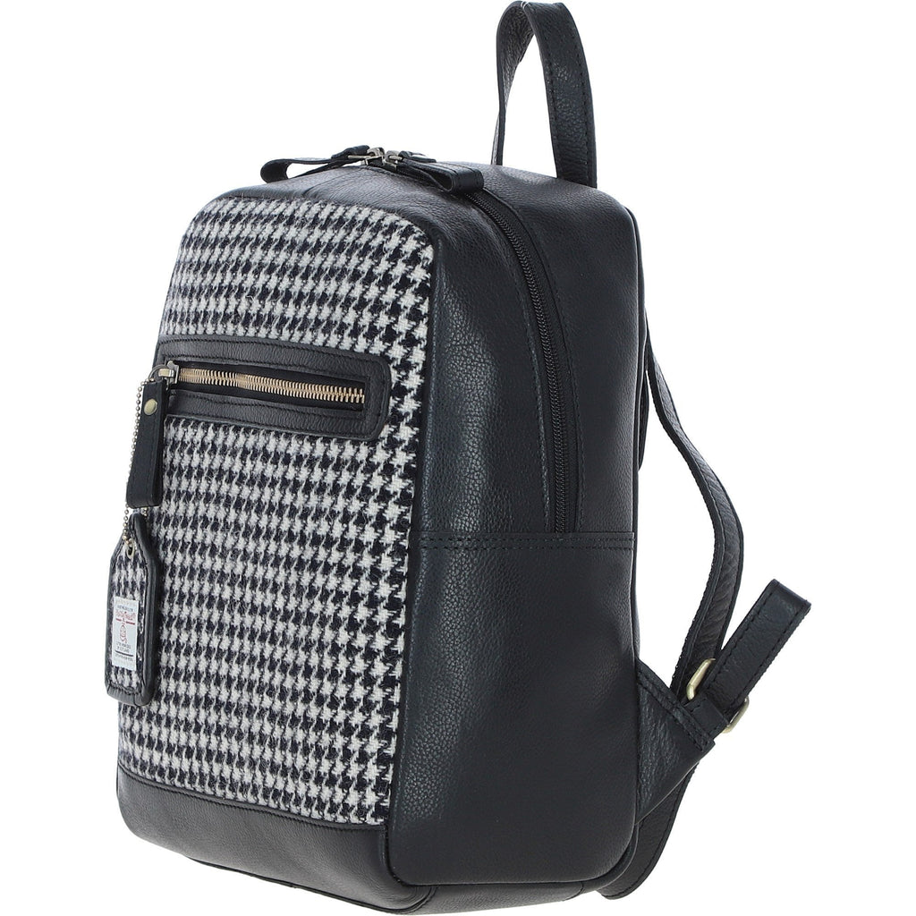 Leather & Harris Tweed Classic Backpack – Black / White, view 2