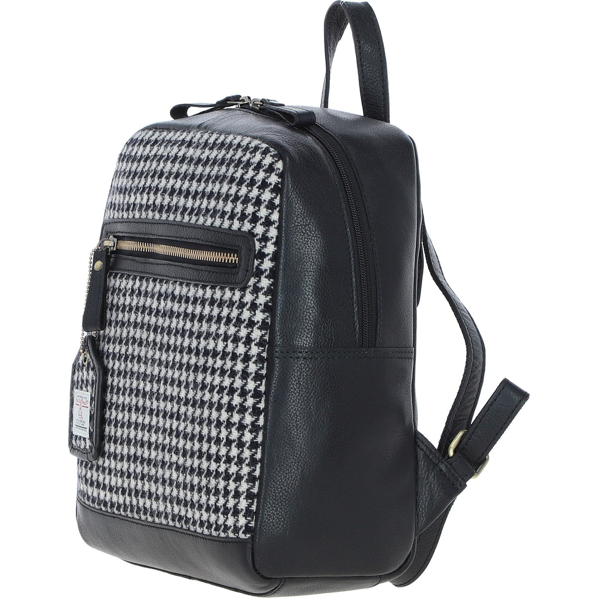 Leather & Harris Tweed Classic Backpack – Black / White, view 2