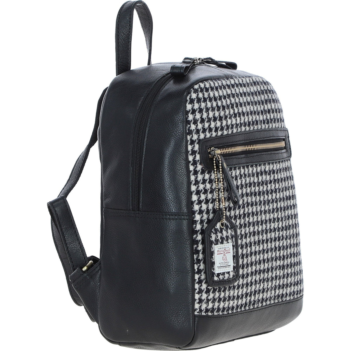 Leather & Harris Tweed Classic Backpack – Black / White, view 4