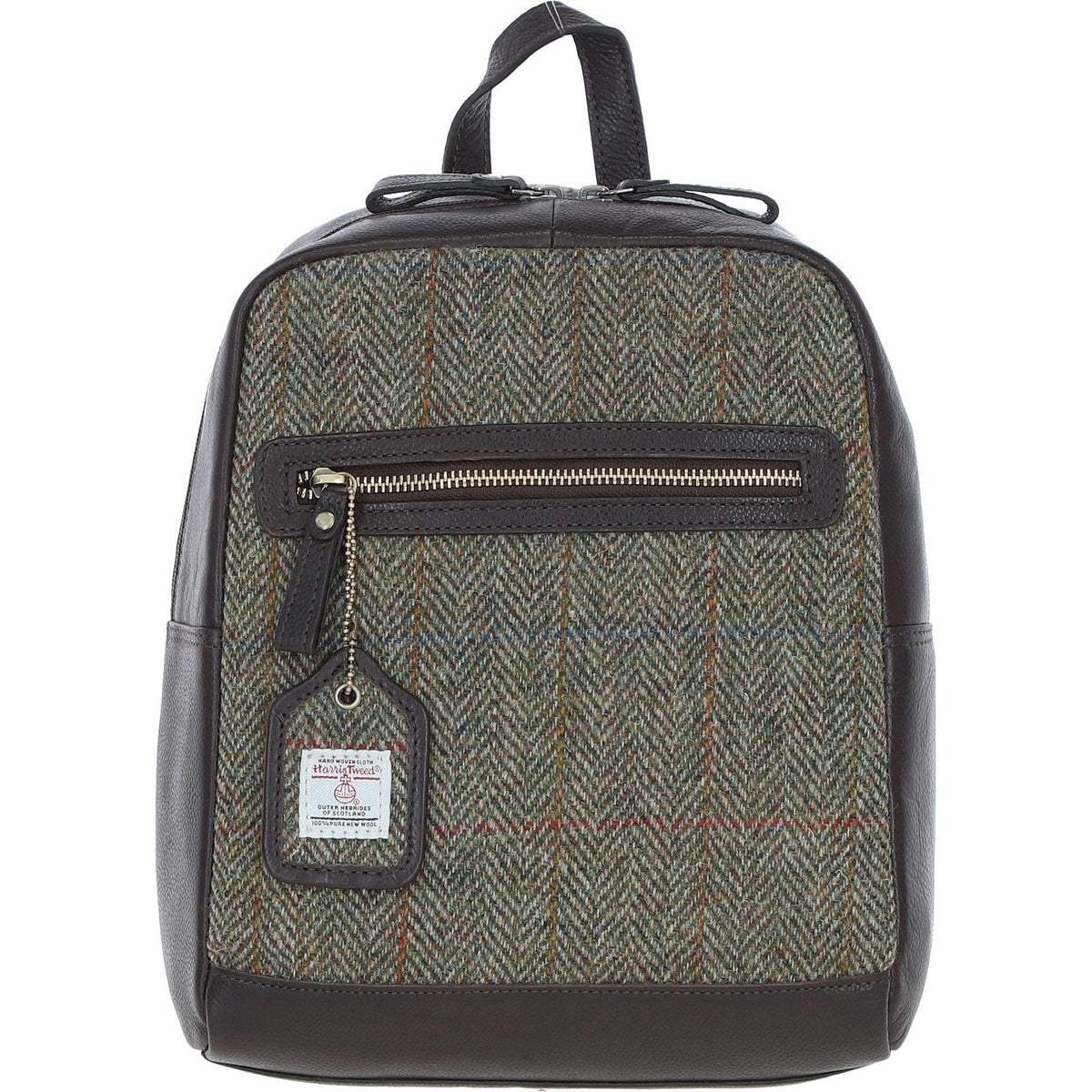 Leather & Harris Tweed Classic Backpack – Brown / Green, view 1