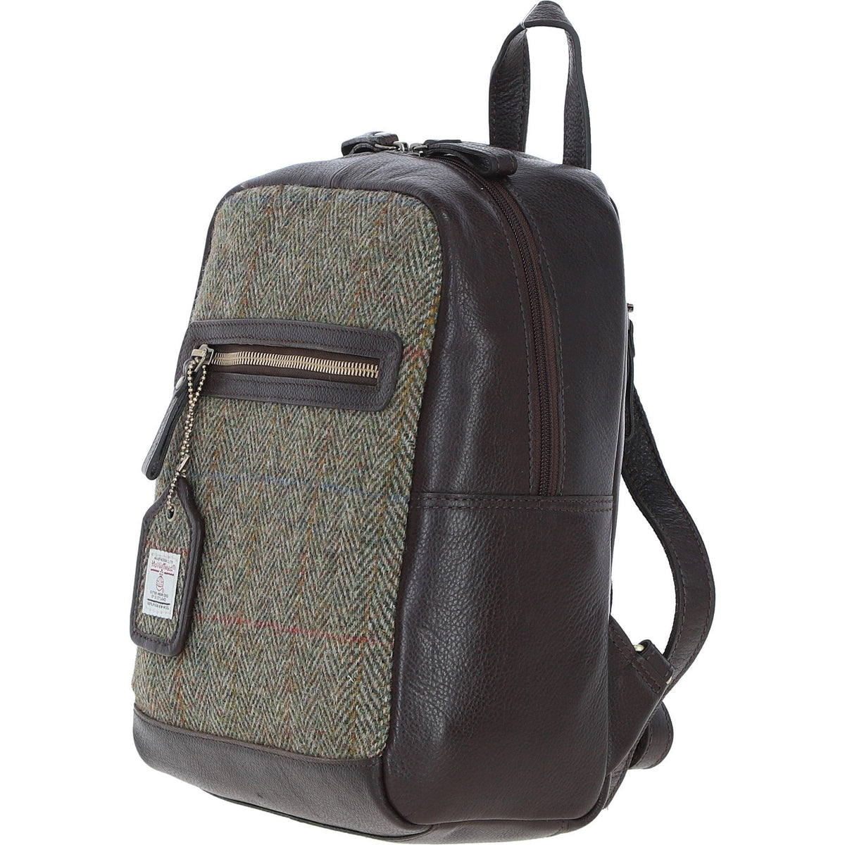 Leather & Harris Tweed Classic Backpack – Brown / Green, view 2