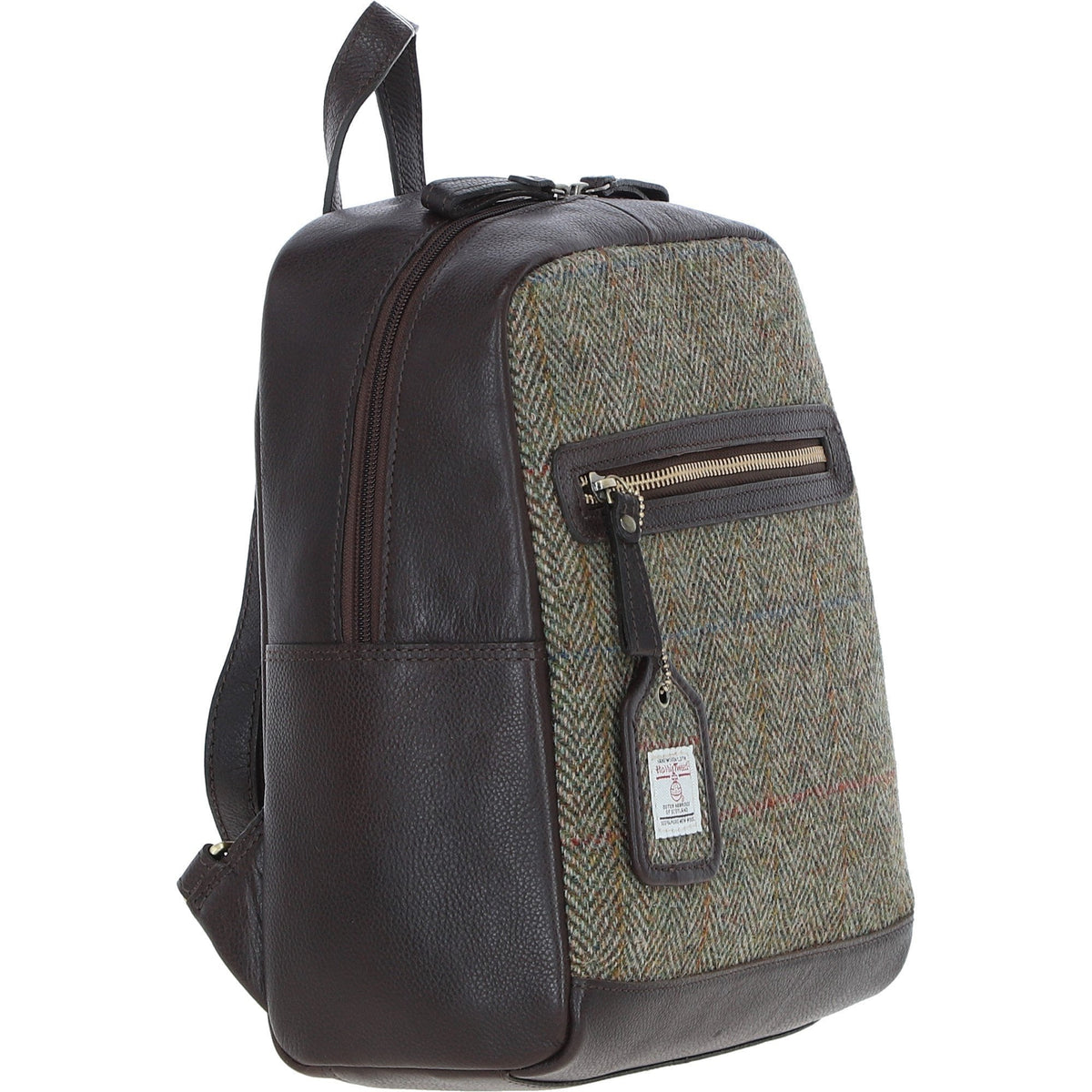 Leather & Harris Tweed Classic Backpack – Brown / Green, view 4