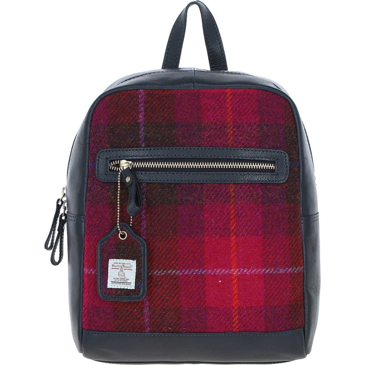 Leather & Harris Tweed Classic Backpack – Navy / Pink, view 1