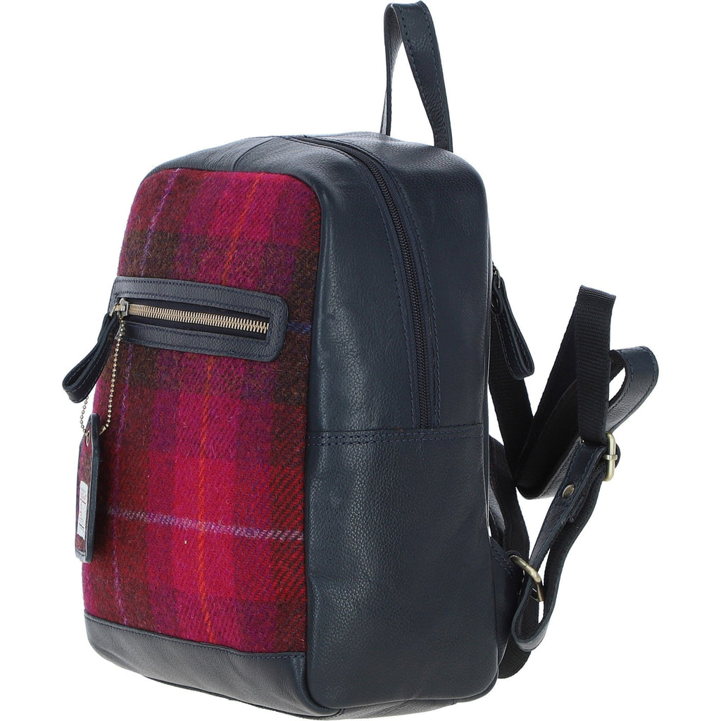 Leather & Harris Tweed Classic Backpack – Navy / Pink, view 2