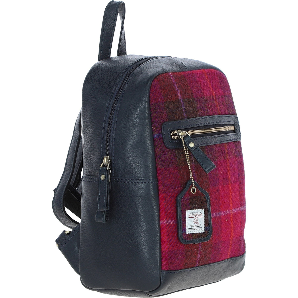 Leather & Harris Tweed Classic Backpack – Navy / Pink, view 4
