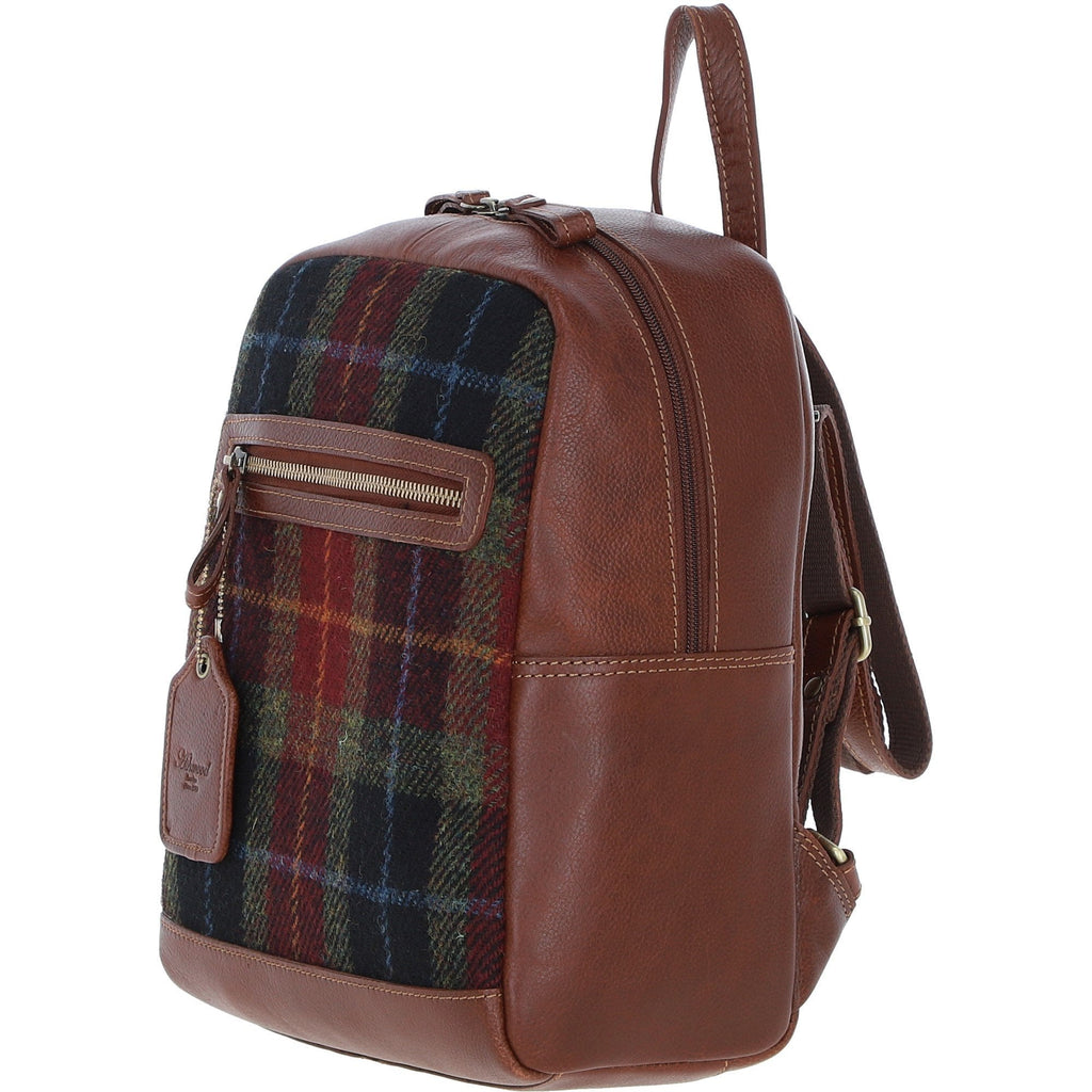 Leather & Harris Tweed Classic Backpack – Tan / Green / Red, view 2