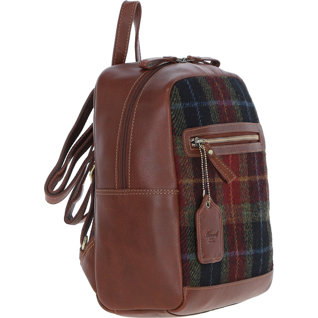 Leather & Harris Tweed Classic Backpack – Tan / Green / Red, view 4