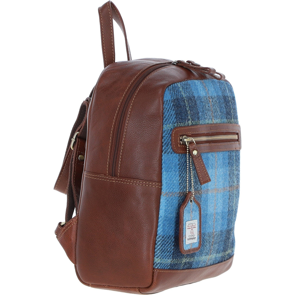 Leather & Harris Tweed Classic Backpack – Tan / Light Blue, view 4