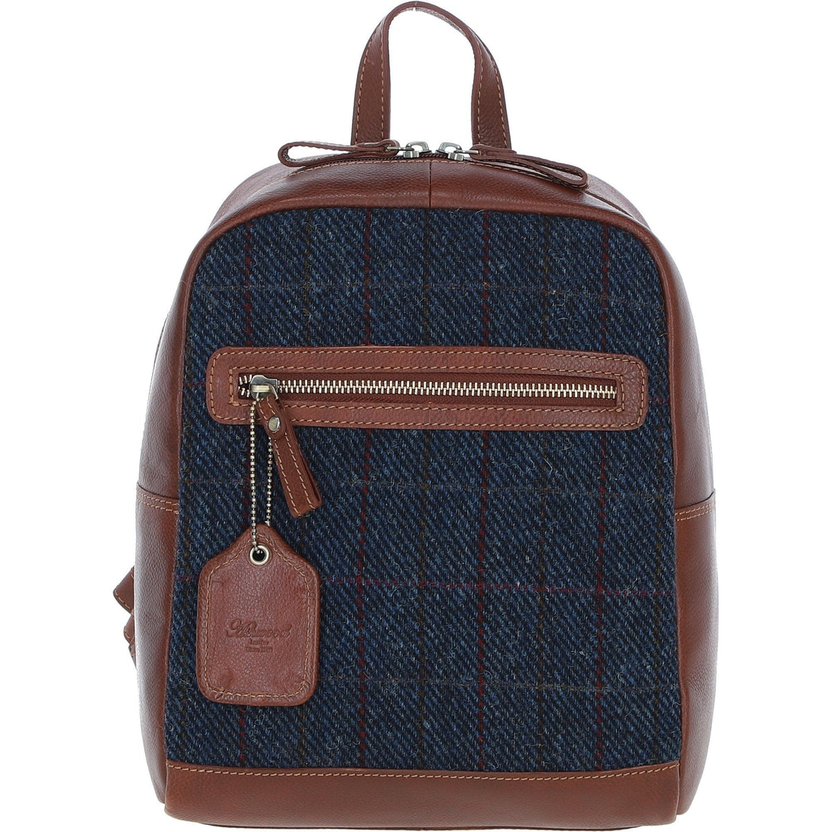 Leather & Harris Tweed Classic Backpack – Tan / Navy, view 1