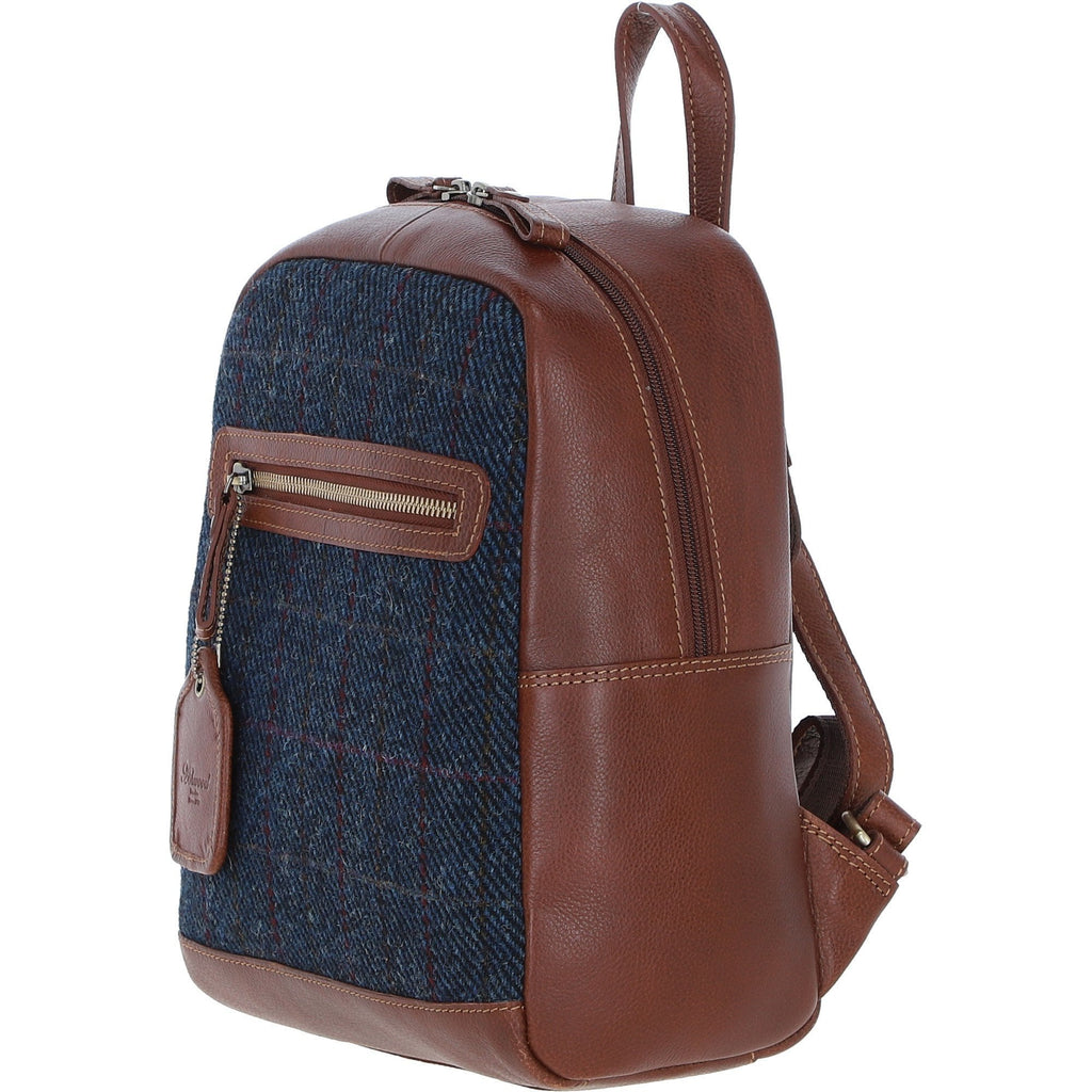 Leather & Harris Tweed Classic Backpack – Tan / Navy, view 2