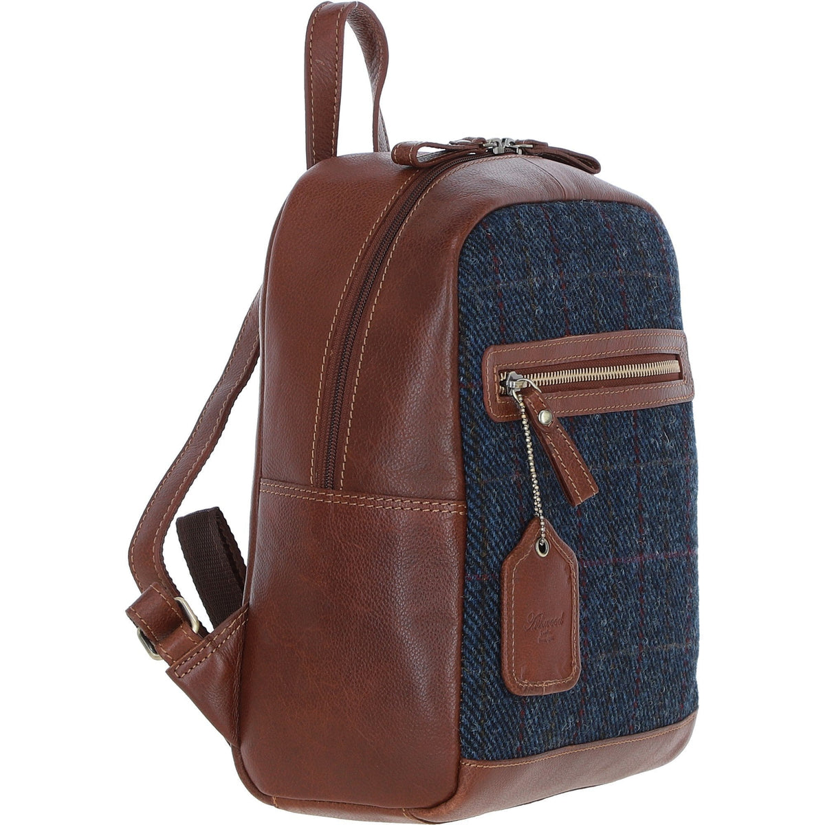 Leather & Harris Tweed Classic Backpack – Tan / Navy, view 4