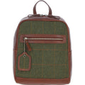 Leather & Tweed Classic Backpack – Tan / Green Check, view 1