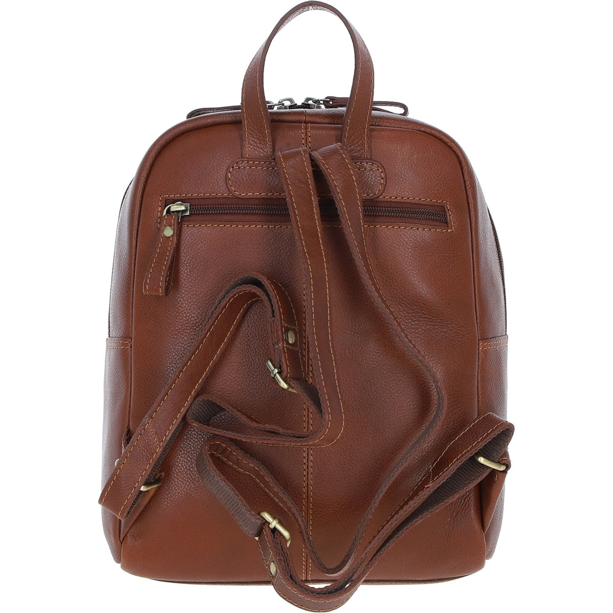 Leather & Tweed Classic Backpack – Tan / Green Check, view 3