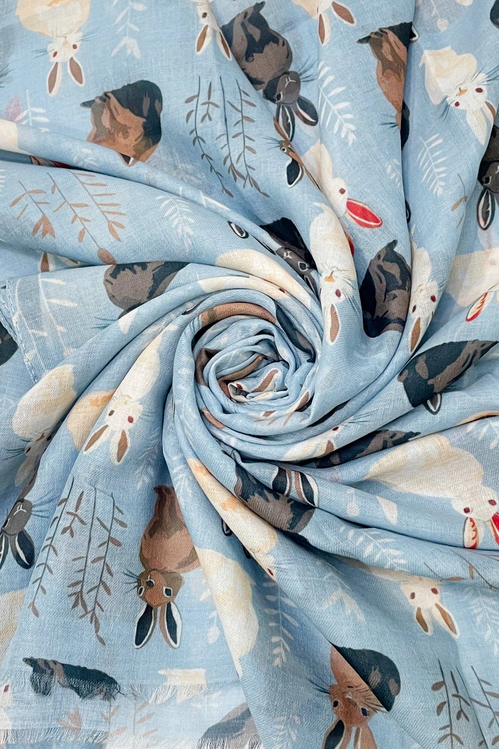 Wild Bunny Rabbit Print Frayed Scarf: Lilac