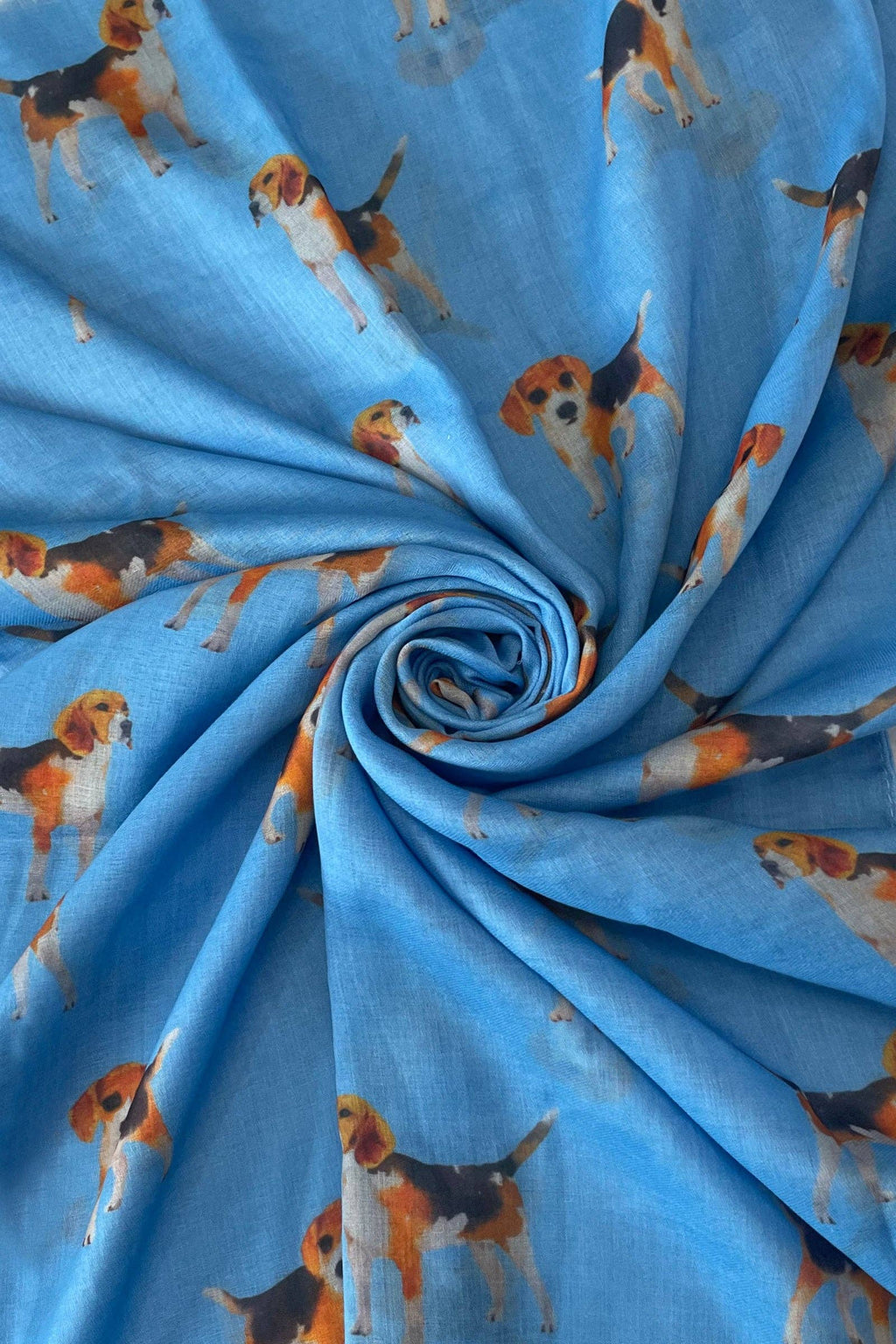 Beagle Dog/Puppy Print Frayed Scarf: Denim