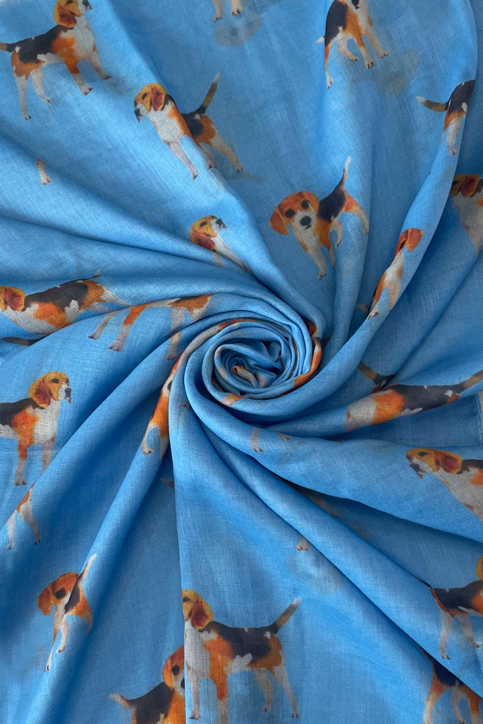 Beagle Dog/Puppy Print Frayed Scarf: Denim