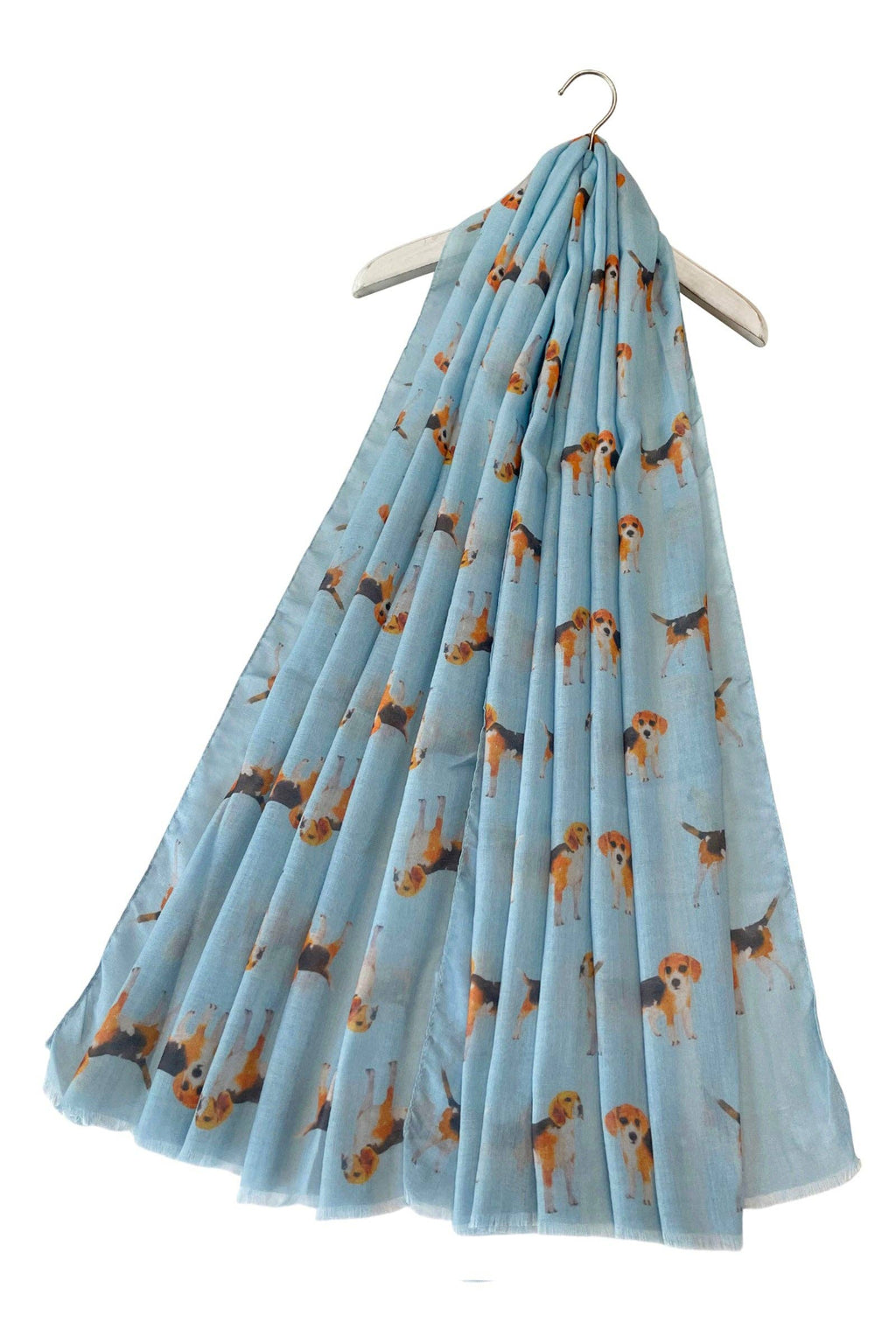 Beagle Dog/Puppy Print Frayed Scarf: Denim