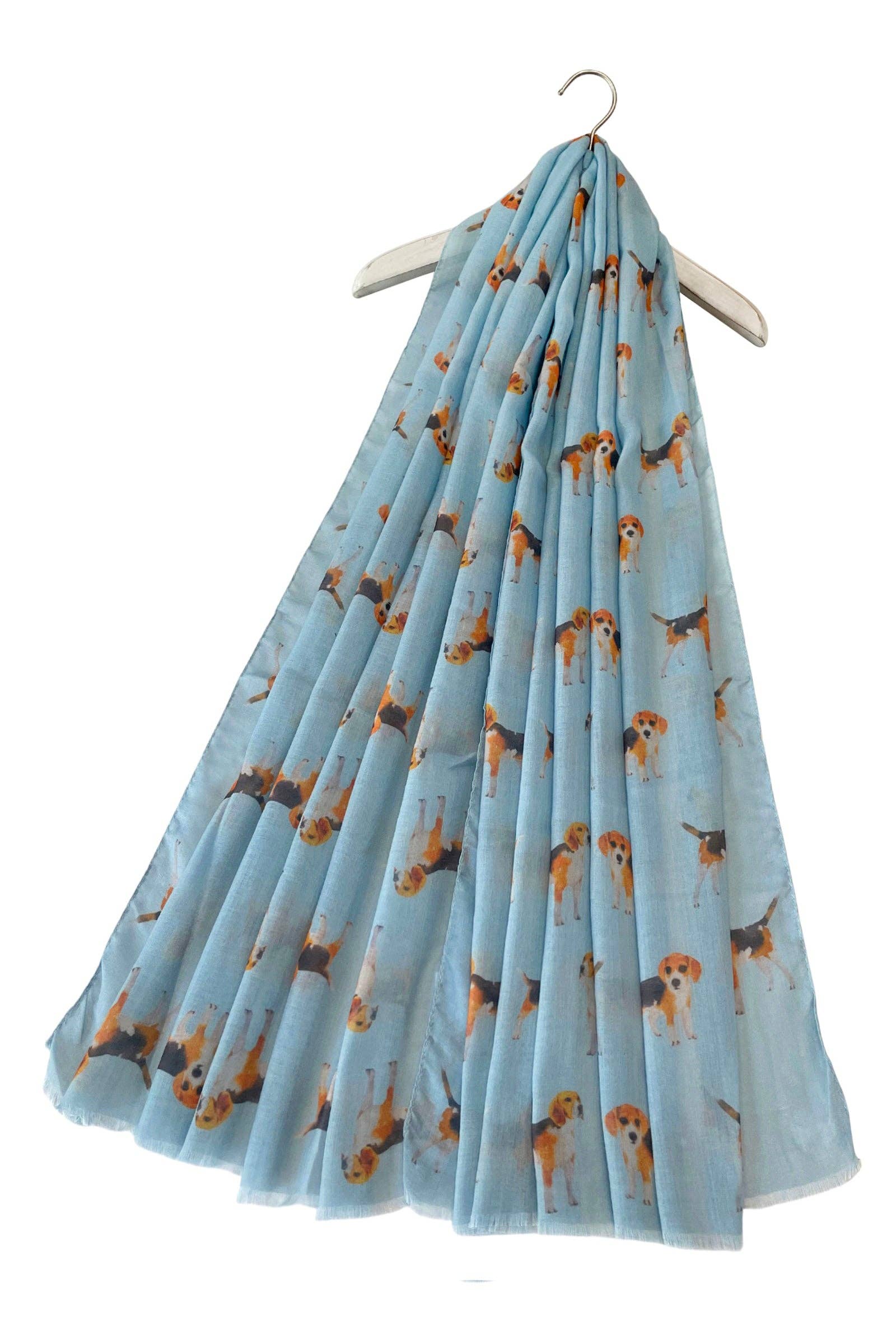 Beagle Dog/Puppy Print Frayed Scarf: Denim